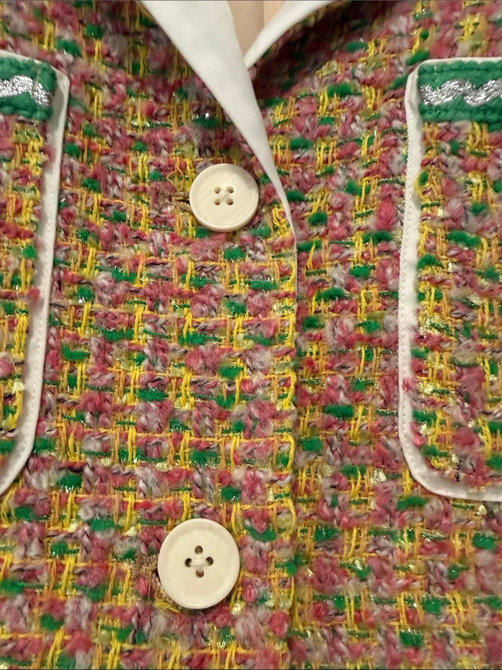 English Factory Pink Multicolor Tweed Cropped Jacket with White Collar